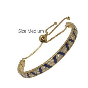 Pandora SHINE Blue/Clear CZ Stones and Stripes Bolo Bracelet Size Med 568051CZ2